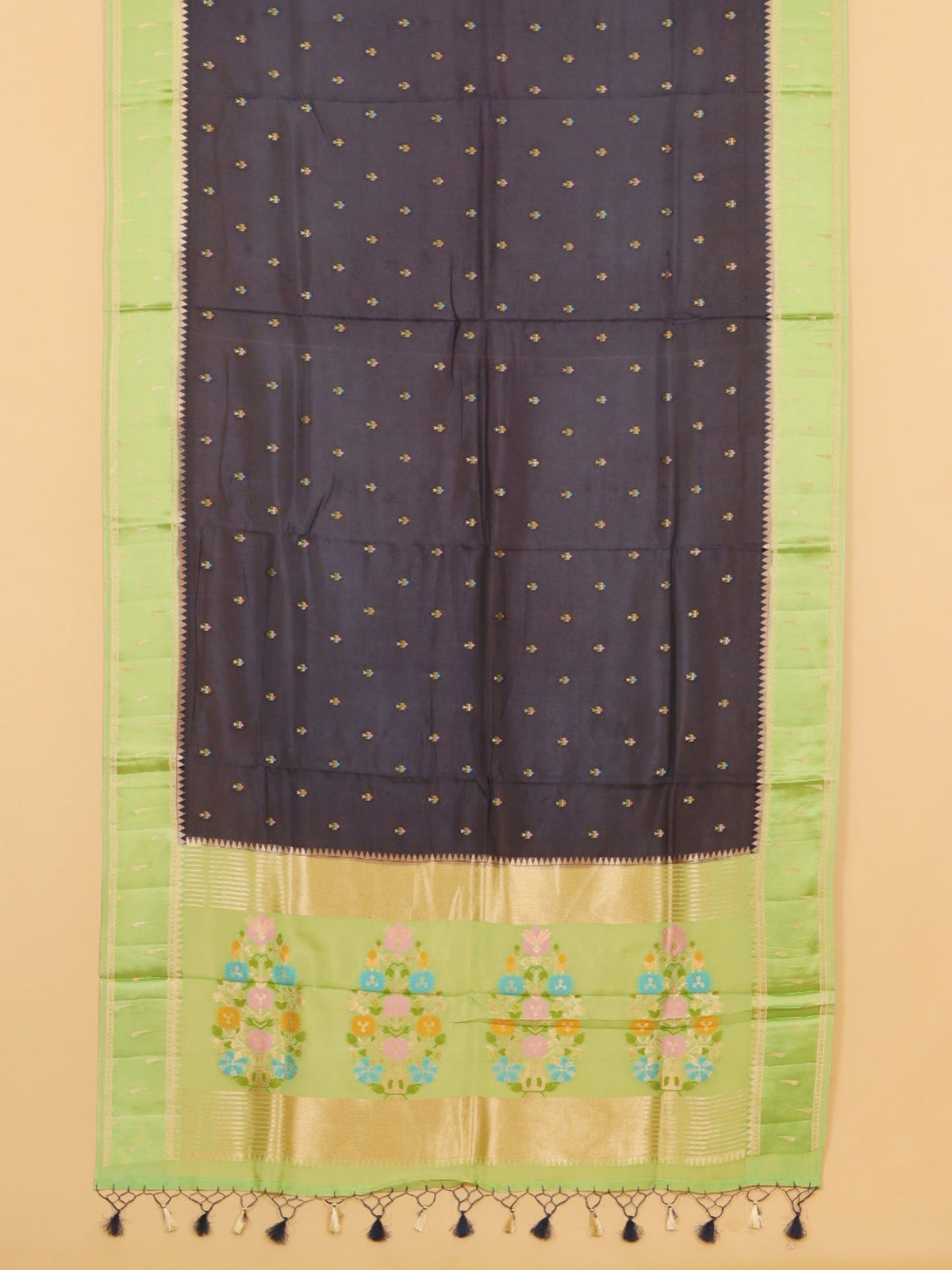 Navy by pista green crepe viscose saree