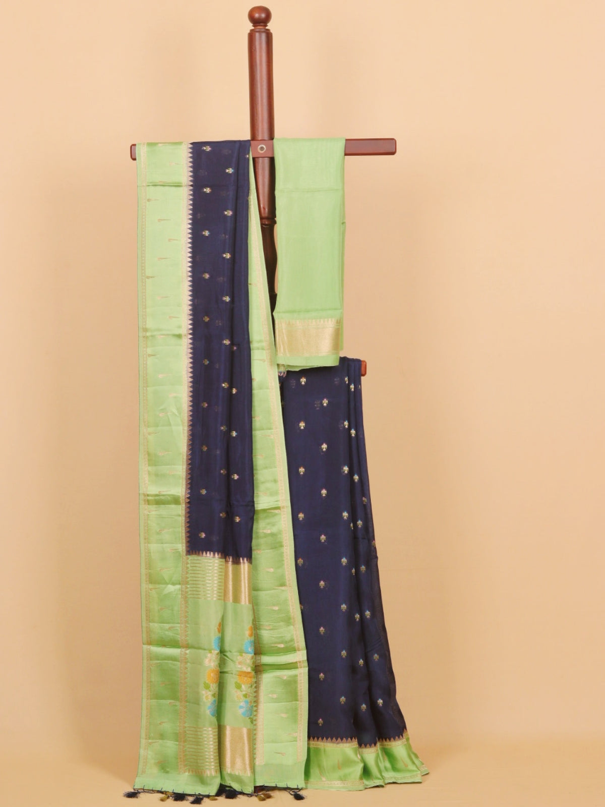 Navy by pista green crepe viscose saree