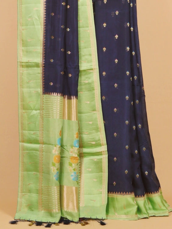 Navy by pista green crepe viscose saree