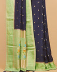 Navy by pista green crepe viscose saree