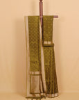 Mendi green small border buties crepe saree