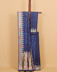 Navy blue multicolor border crepe saree