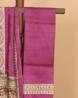 Wine madhubani printed silk saree