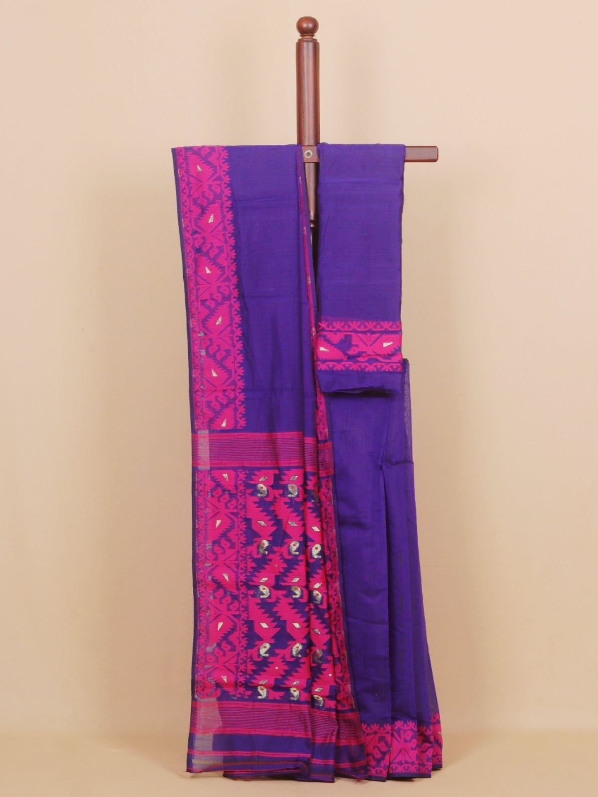Navy blue dhakai cotton saree