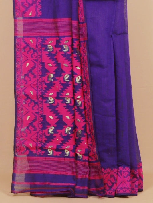 Navy blue dhakai cotton saree