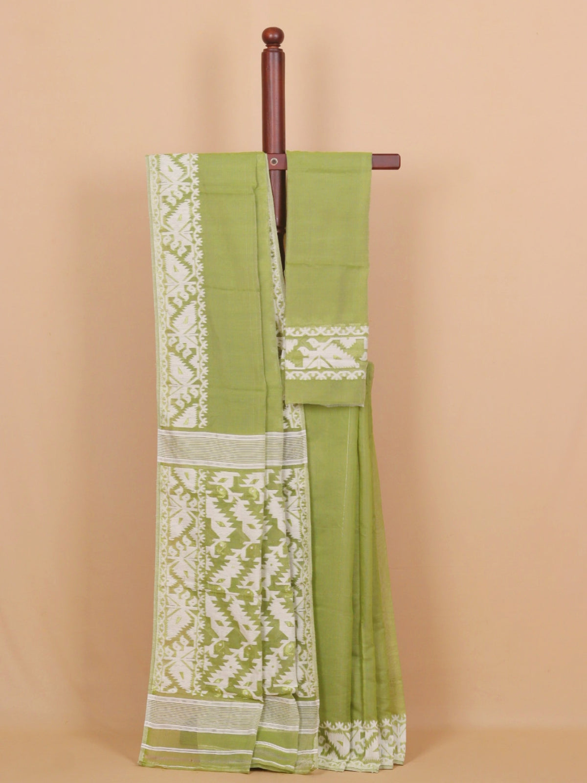 Pista dhakai plain cotton saree