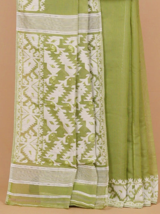 Pista dhakai plain cotton saree