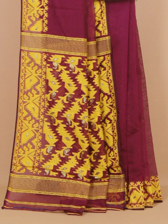Wine dhakai cotton saree