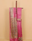 Magenta madhubani printed khadi silk saree