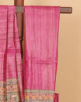 Magenta madhubani printed khadi silk saree