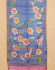 Royal blue handprinted silk saree