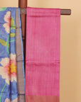 Royal blue handprinted silk saree