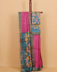 Magenta by peacock zari checks printed silk saree