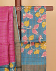 Magenta by peacock zari checks printed silk saree